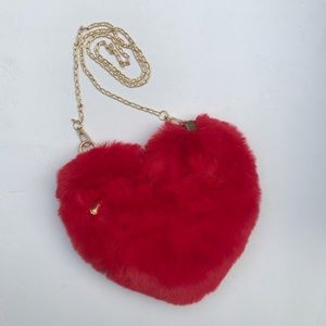 NEW NWOT Fluffy Red Heart Shaped Purse.